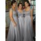 A-Line Cap-Sleeves Lace Chiffon Long Bridesmaid Dresses 3010014