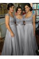 A-Line Cap-Sleeves Lace Chiffon Long Bridesmaid Dresses 3010014 A-Line Cap-Sleeves Lace Chiffon Long Bridesmaid Dresses 3010014