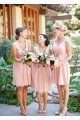 A-Line V-Neck Straps Sleeveless Short Pink Chiffon Bridesmaid Dresses 3010015
