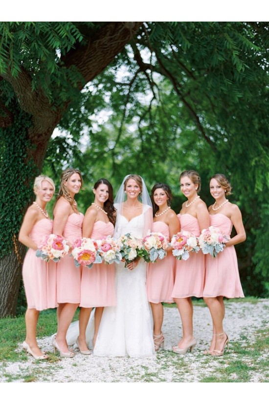 Short Pink Chiffon Country Bridesmaid Dresses 3010017