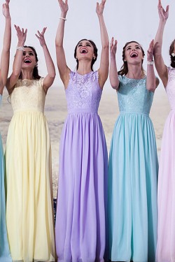 Cap-Sleeves Lace Long Bridesmaid Dresses 3010020