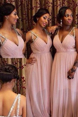 Long Pink Beaded Wedding Party Dresses Bridesmaid Dresses 3010024