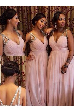 Long Pink Beaded Wedding Party Dresses Bridesmaid Dresses 3010024