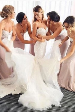 Trumpet/Mermaid Sweetheart Lace Long Pink Bridesmaid Dresses 3010026