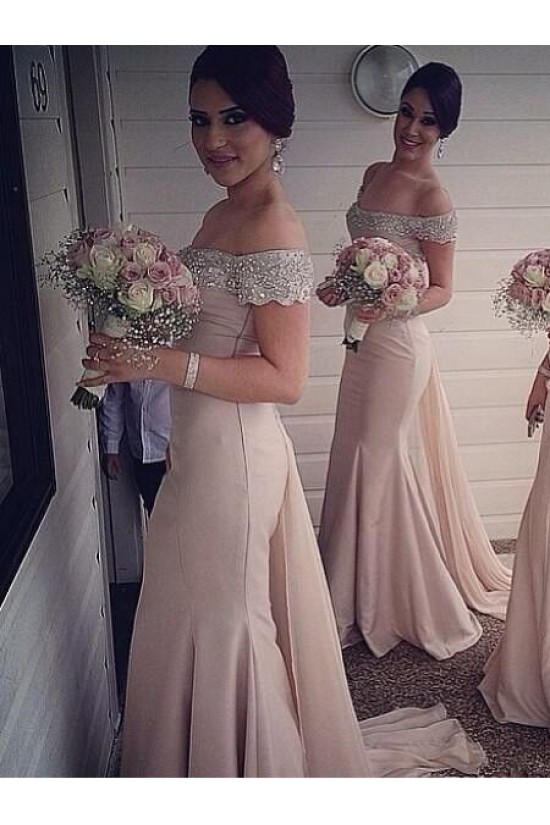 Trumpet/Mermaid Off-the-Shoulder Beaded Long Bridesmaid Dresses 3010027 Trumpet/Mermaid Off-the-Shoulder Beaded Long Bridesmaid Dresses 3010027