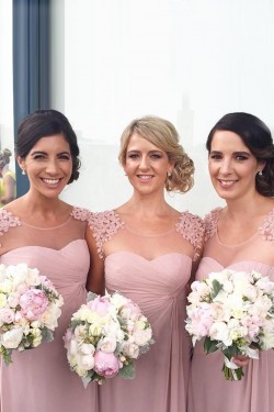 Long Pink Floor-Length Chiffon Wedding Party Dresses Bridesmaid Dresses 3010029