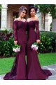 Long Sleeves Off-the-Shoulder Lace Purple Mermaid Wedding Party Dresses Bridesmaid Dresses 3010030