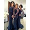 Long Sleeves Navy Blue Lace Mermaid Wedding Party Dresses Bridesmaid Dresses 3010035