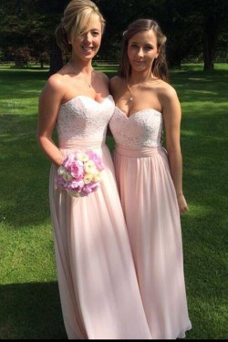Long Pink Lace and Chiffon Wedding Party Dresses Bridesmaid Dresses 3010036