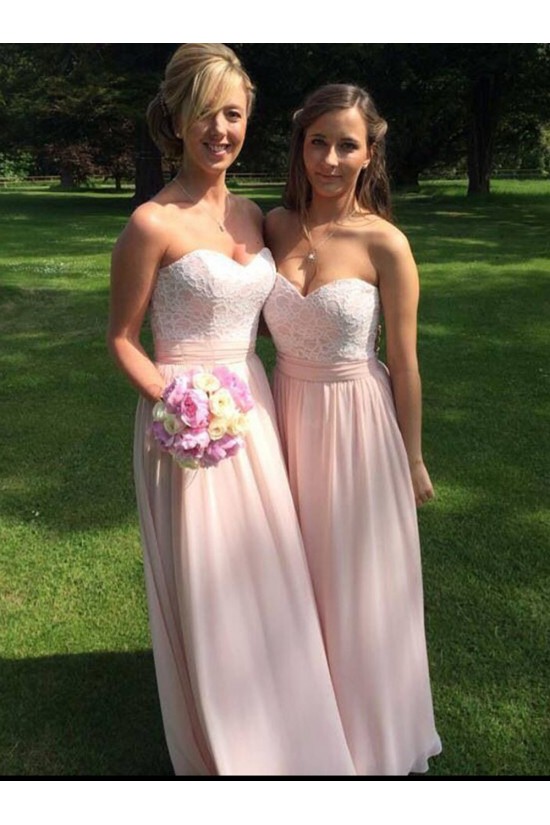 Long Pink Lace and Chiffon Wedding Party Dresses Bridesmaid Dresses 3010036