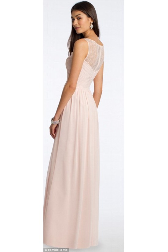 Lace Illusion Neckline Long Pink Floor-Length Chiffon Lace Wedding Party Dresses Bridesmaid Dresses 3010039 Lace Illusion Neckline Long Pink Floor-Length Chiffon Lace Wedding Party Dresses Bridesmaid Dresses 3010039