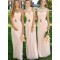 Lace Illusion Neckline Long Pink Floor-Length Chiffon Lace Wedding Party Dresses Bridesmaid Dresses 3010039