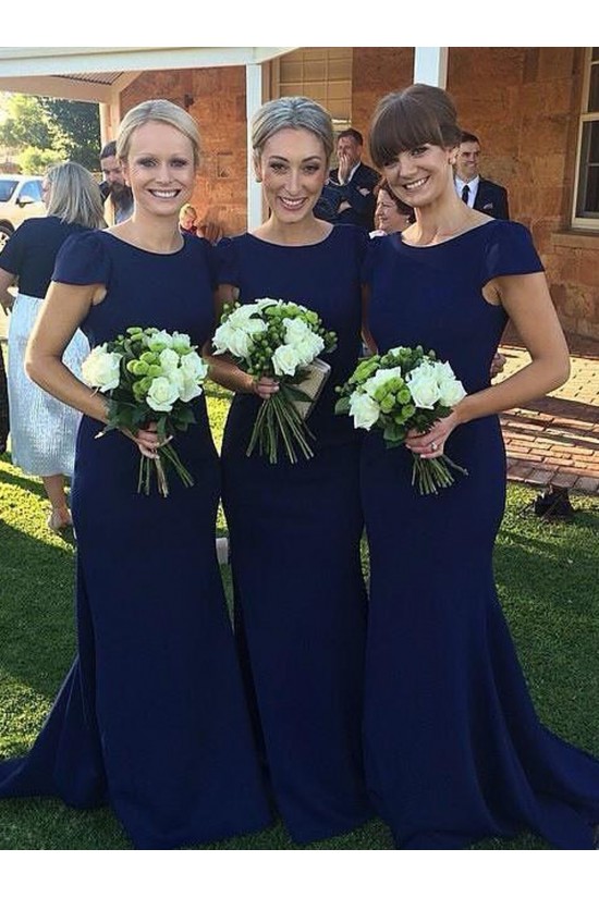 Trumpet/Mermaid Cap-Sleeves Long Blue Wedding Party Dresses Bridesmaid Dresses 3010043 Trumpet/Mermaid Cap-Sleeves Long Blue Wedding Party Dresses Bridesmaid Dresses 3010043