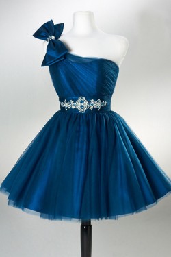 A-Line One-Shoulder Short Blue Wedding Party Dresses Bridesmaid Dresses 3010046