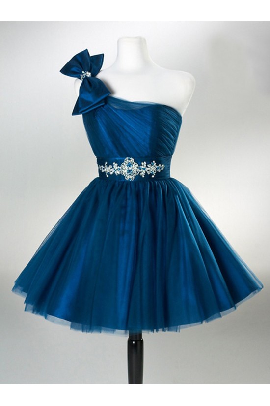 A-Line One-Shoulder Short Blue Wedding Party Dresses Bridesmaid Dresses 3010046