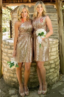 Gold Sequins Short Wedding Party Dresses Bridesmaid Dresses 3010047