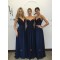 Long Navy Blue Lace Chiffon Floor-Length Wedding Party Dresses Bridesmaid Dresses 3010048
