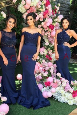 Trumpet/Mermaid Long Blue Lace Wedding Party Dresses Bridesmaid Dresses 3010051