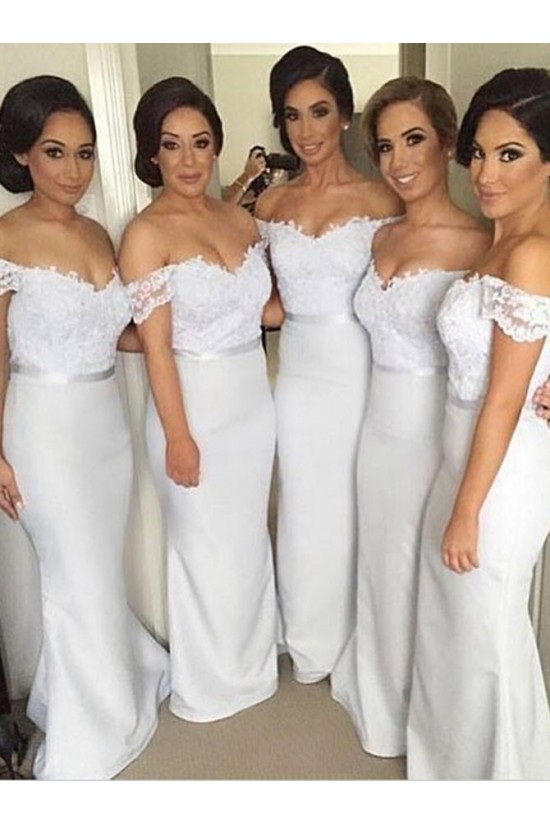 Trumpet/Mermaid Off-the-Shoulder Lace Long Wedding Party Dresses Bridesmaid Dresses 3010056