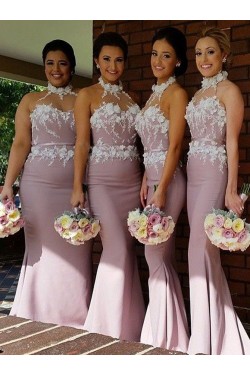 Trumpet/Mermaid Halter Lace Long Wedding Party Dresses Bridesmaid Dresses 3010060
