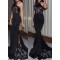 Trumpet/Mermaid Halter Lace Long Black Wedding Party Dresses Bridesmaid Dresses 3010061