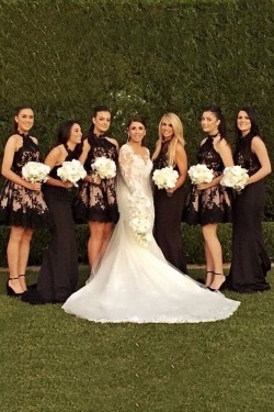 A-Line Halter Short Black Lace Knee-Length Wedding Party Dresses Bridesmaid Dresses 3010062
