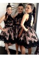 A-Line Halter Short Black Lace Knee-Length Wedding Party Dresses Bridesmaid Dresses 3010062