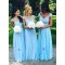Long Blue Beaded Chiffon Floor-Length Wedding Party Dresses Bridesmaid Dresses 3010063