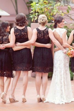 Short Black Lace Wedding Party Dresses Bridesmaid Dresses 3010065