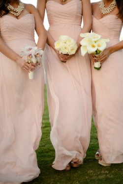 Empire Sweetheart Long Pink Chiffon Wedding Party Dresses Bridesmaid Dresses 3010067