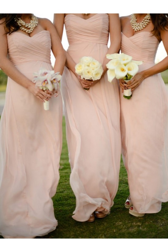 Empire Sweetheart Long Pink Chiffon Wedding Party Dresses Bridesmaid Dresses 3010067