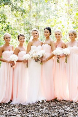 Empire Sweetheart Long Pink Chiffon Wedding Party Dresses Bridesmaid Dresses 3010067