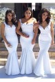 Trumpet/Mermaid Straps Sleeves Long White Wedding Party Dresses Bridesmaid Dresses 3010071