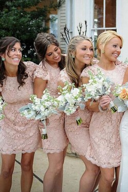 Short Lace Cap-Sleeves Lace Wedding Party Dresses Bridesmaid Dresses 3010074