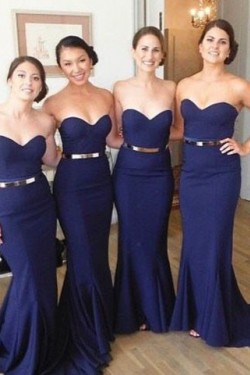 Trumpet/Mermaid Sweetheart Long Blue Wedding Party Dresses Bridesmaid Dresses 3010077
