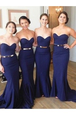 Trumpet/Mermaid Sweetheart Long Blue Wedding Party Dresses Bridesmaid Dresses 3010077