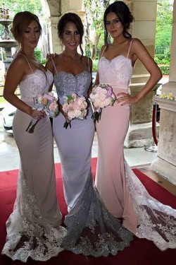 Trumpet/Mermaid Spaghetti Straps Lace Wedding Party Dresses Bridesmaid Dresses 3010079