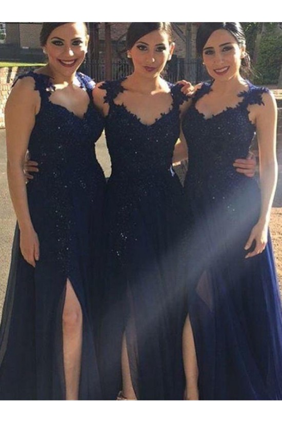 Long Navy Blue Lace Straps Sleeveless Wedding Party Dresses Bridesmaid Dresses 3010080 Long Navy Blue Lace Straps Sleeveless Wedding Party Dresses Bridesmaid Dresses 3010080
