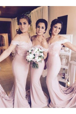 Trumpet/Mermaid Off-the-Shoulder Lace Wedding Party Dresses Bridesmaid Dresses 3010083