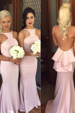 Trumpet/Mermaid Long Backless Wedding Party Dresses Bridesmaid Dresses 3010085
