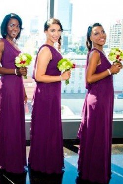 Long Purple Chiffon One-Shoulder Wedding Party Dresses Bridesmaid Dresses 3010086