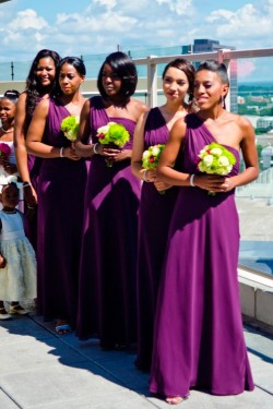 Long Purple Chiffon One-Shoulder Wedding Party Dresses Bridesmaid Dresses 3010086