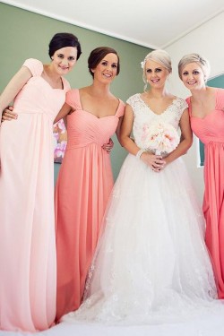 Cap-Sleeves Long Chiffon Wedding Party Dresses Bridesmaid Dresses 3010087