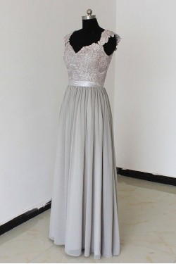 Floor-Length Cap-Sleeves Chiffon Lace Backless Wedding Party Dresses Bridesmaid Dresses 3010090