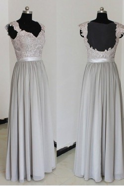 Floor-Length Cap-Sleeves Chiffon Lace Backless Wedding Party Dresses Bridesmaid Dresses 3010090