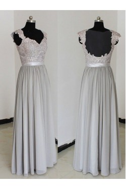 Floor-Length Cap-Sleeves Chiffon Lace Backless Wedding Party Dresses Bridesmaid Dresses 3010090