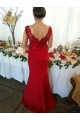 Trumpet/Mermaid Cap-Sleeves V-neck Lace Long Red Wedding Party Dresses Bridesmaid Dresses 3010092 Trumpet/Mermaid Cap-Sleeves V-neck Lace Long Red Wedding Party Dresses Bridesmaid Dresses 3010092