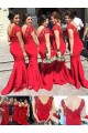 Trumpet/Mermaid Cap-Sleeves V-neck Lace Long Red Wedding Party Dresses Bridesmaid Dresses 3010092 Trumpet/Mermaid Cap-Sleeves V-neck Lace Long Red Wedding Party Dresses Bridesmaid Dresses 3010092