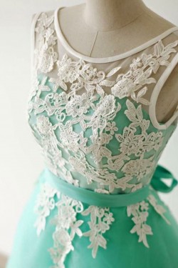 A-Line Short Blue White Lace Wedding Party Dresses Bridesmaid Dresses 3010093