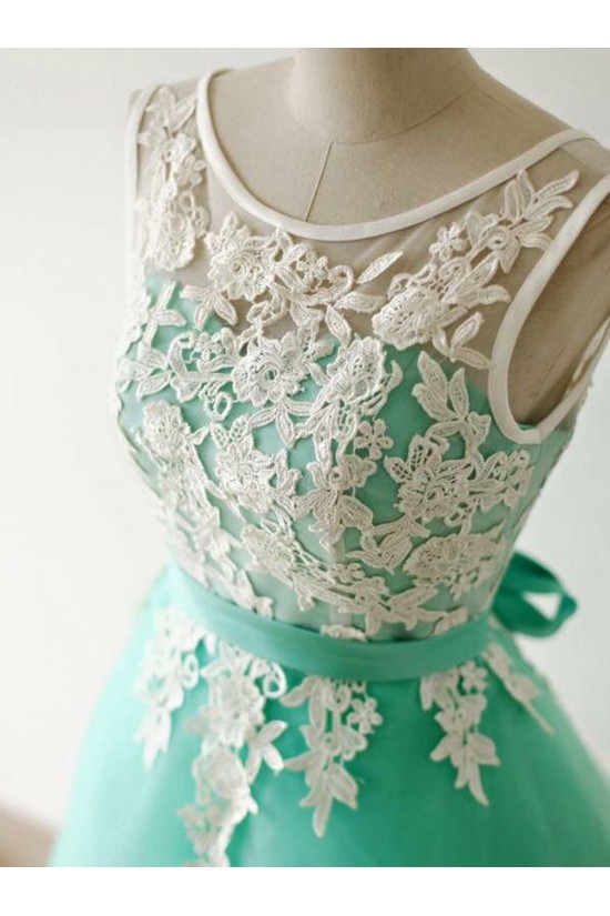 A-Line Short Blue White Lace Wedding Party Dresses Bridesmaid Dresses 3010093